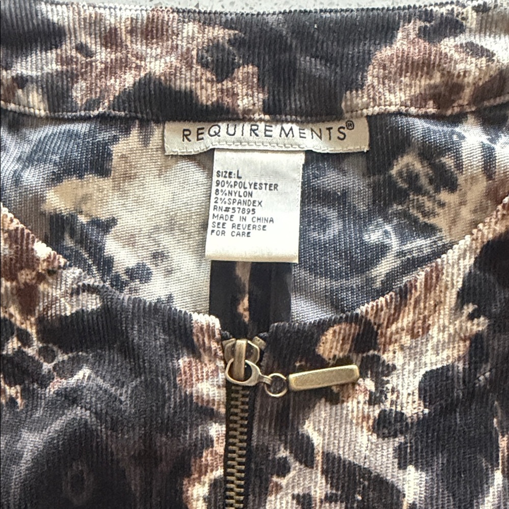 Requirements Brown and Black Floral Zip-Up